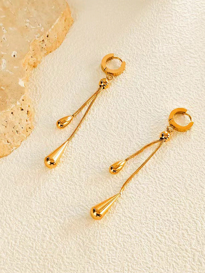 Gold Long Teardrop Jewelry Set – Dangle Earrings & Matching Necklace | Elegant Evening & Daily Wear Set