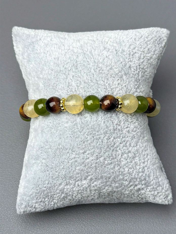 Menopause Balancing Beaded Bracelet With 8mm Natural Tiger Eye & Handcrafted Crystal Beads