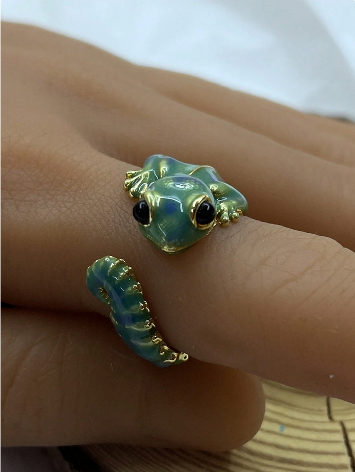 1pc Vintage 3D Lizard/Gecko Adjustable Open Ring, Cute Animal Punk Style Suitable For Daily Wear