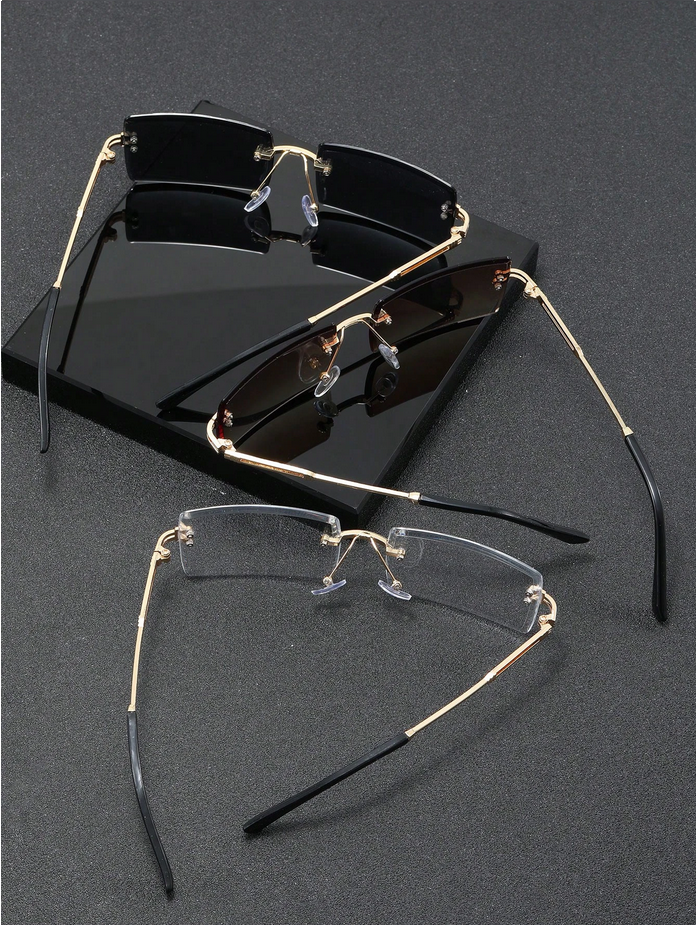 3pcs/Set Men's Rectangular Rimless Metal Fashion Glasses, New Fashion Eyewear Suitable For Daily Life,