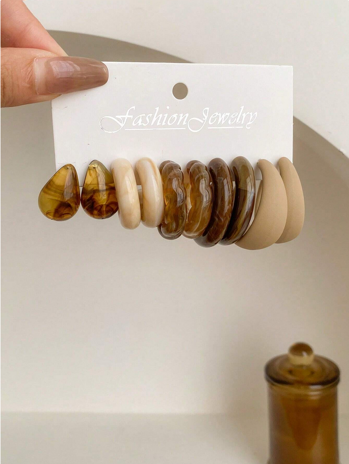 1set/5pairs Cross-Border Comma & Water Drop Shape Lovely & Earrings & Simple C Stud Earring Set