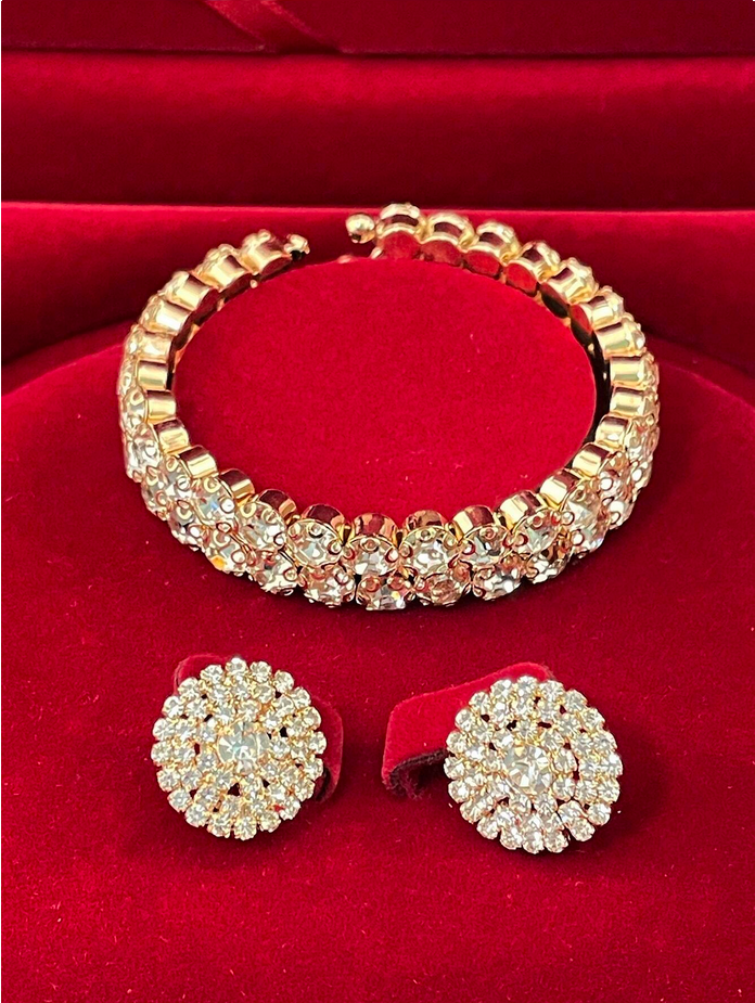 3pcs Set Bling Rhinestone Multi-Layer Necklace, Earrings, Bracelet & Choker Jewelry Set Bridal Wedding Gift