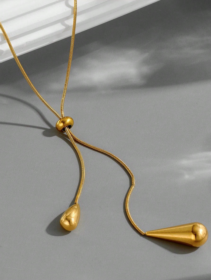 Gold Long Teardrop Jewelry Set – Dangle Earrings & Matching Necklace | Elegant Evening & Daily Wear Set