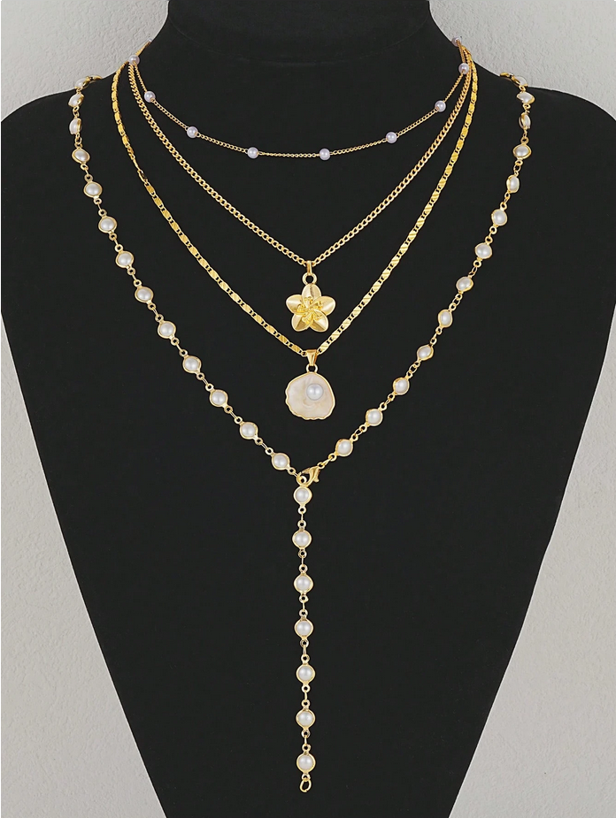 2pcs Fashionable Minimalist Flower Pendant Bling Colorful Crystal Y-Necklace, Layered Necklace For Women, Suitable For Vacation, Date, Party, Ball, Festival, Birthday, Daily Wear