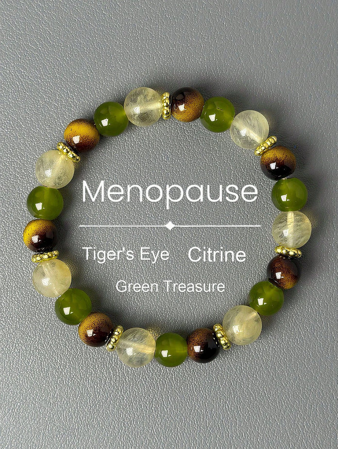 Menopause Balancing Beaded Bracelet With 8mm Natural Tiger Eye & Handcrafted Crystal Beads