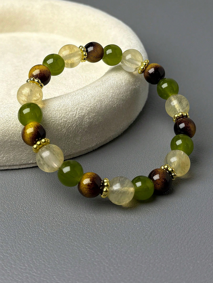 Menopause Balancing Beaded Bracelet With 8mm Natural Tiger Eye & Handcrafted Crystal Beads