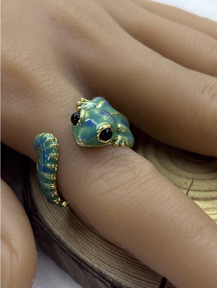 1pc Vintage 3D Lizard/Gecko Adjustable Open Ring, Cute Animal Punk Style Suitable For Daily Wear