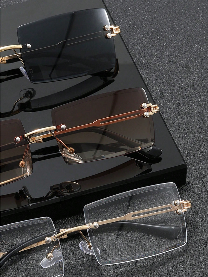 3pcs/Set Men's Rectangular Rimless Metal Fashion Glasses, New Fashion Eyewear Suitable For Daily Life,
