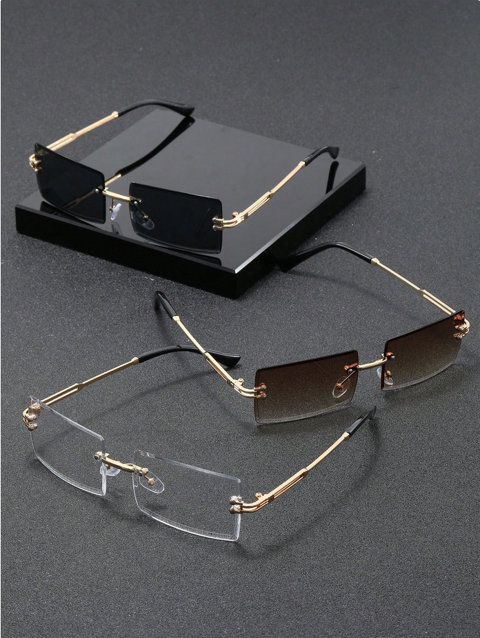 3pcs/Set Men's Rectangular Rimless Metal Fashion Glasses, New Fashion Eyewear Suitable For Daily Life,