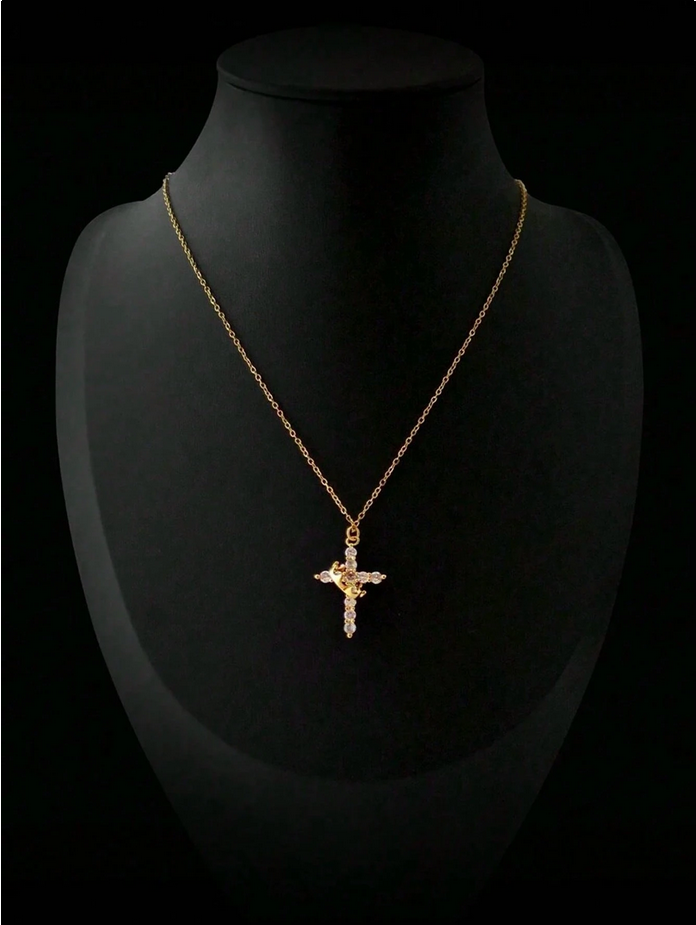 Mother's Day Gifts For Mom Upgraded Crown Cross Necklace For Women 14K Gold Plated Crown Cross Pendant Necklace Simple Diamond Gold Necklaces Faith Cross Jewelry First Communion Necklace