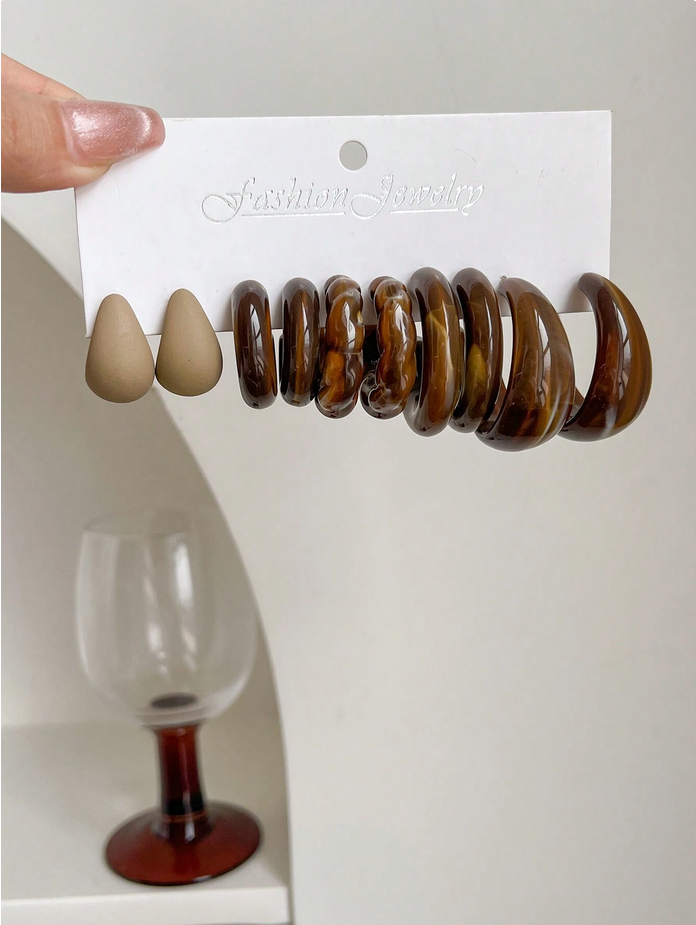 1set/5pairs Cross-Border Comma & Water Drop Shape Lovely & Earrings & Simple C Stud Earring Set