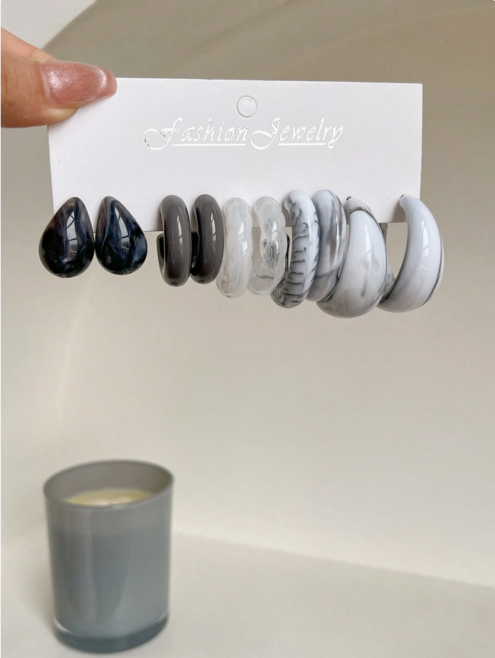 1set/5pairs Cross-Border Comma & Water Drop Shape Lovely & Earrings & Simple C Stud Earring Set