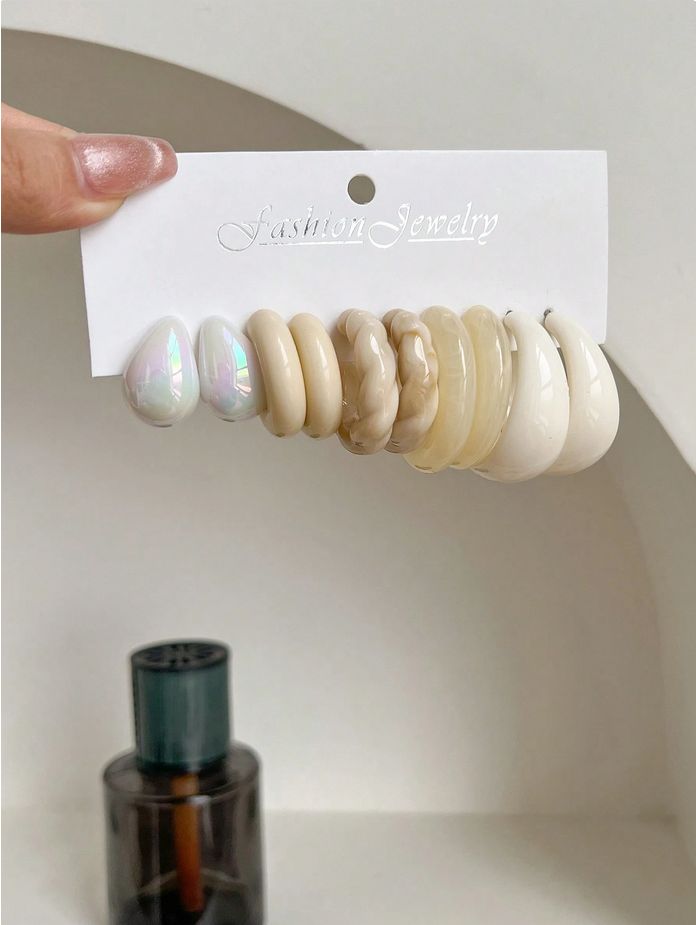 1set/5pairs Cross-Border Comma & Water Drop Shape Lovely & Earrings & Simple C Stud Earring Set