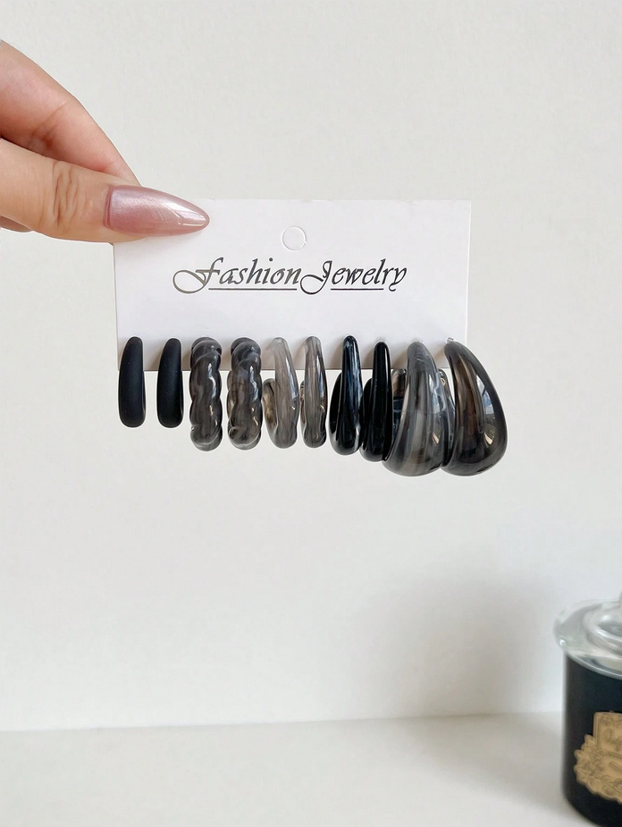 1set/5pairs Cross-Border Comma & Water Drop Shape Lovely & Earrings & Simple C Stud Earring Set